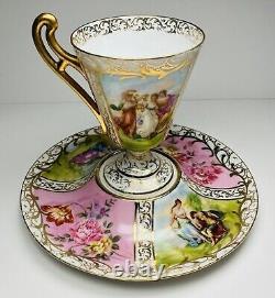 Royal Vienna Style Austria Tea Cup & Pedestal Raised Saucer Victorian