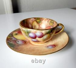 Royal Worcester MINIATURE Cup & Saucer, Hand Painted Fruit, Artist Signed