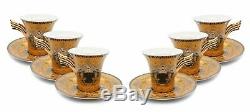 Royalty Porcelain 12-pc Gold Tea Set, Service for 6, Medusa Greek Key, 24K Gold