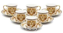 Royalty Porcelain 12-pc Luxury White Greek Key Mini Espresso Turkish Coffee SET