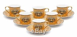 Royalty Porcelain 12-pc Luxury Yellow Greek Key Mini Espresso Turkish Coffee SET
