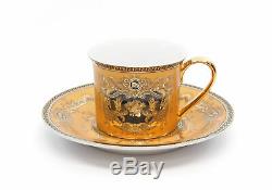 Royalty Porcelain 12-pc Luxury Yellow Greek Key Mini Espresso Turkish Coffee SET