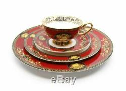 Royalty Porcelain Luxury 5-pc RED Dinner Set for 1 person, Medusa Greek Key