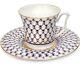 Russian Imperial Lomonosov Porcelain Cobalt Net Coffee Cup Teacup Saucer Set