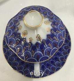 Russian Imperial Lomonosov Porcelain Cobalt Net tea Cup Saucer Plate With Lid
