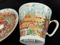 Russian Imperial Lomonosov Porcelain Demitasse Cup & Saucer Gold Spring