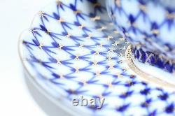 Russian Imperial Lomonosov Porcelain Lidded Tea cup and saucer Cobalt Net Rare