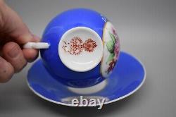 Russian Imperial Porcelain Tea Cup Saucer Gardner Verbilki Cobalt Blue Floral C