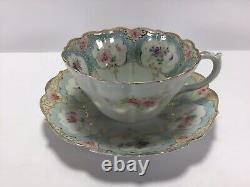 S8 Vintage Antique Circa 18 Century Hand Painted Elegant Porcelain Teacup Saucer