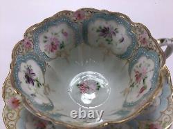 S8 Vintage Antique Circa 18 Century Hand Painted Elegant Porcelain Teacup Saucer