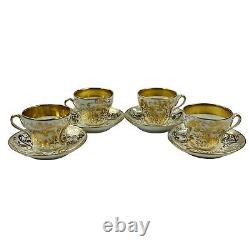 SET OF 4 Antique French Old Paris Porcelain Cup & Saucer Gold Trim