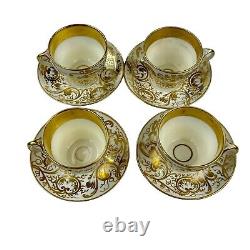 SET OF 4 Antique French Old Paris Porcelain Cup & Saucer Gold Trim