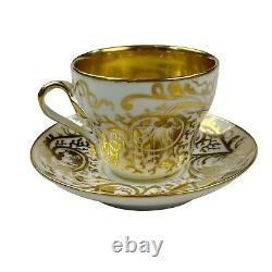 SET OF 4 Antique French Old Paris Porcelain Cup & Saucer Gold Trim