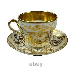 SET OF 4 Antique French Old Paris Porcelain Cup & Saucer Gold Trim