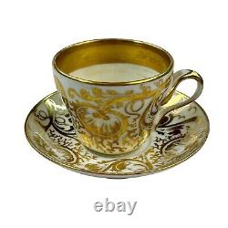 SET OF 4 Antique French Old Paris Porcelain Cup & Saucer Gold Trim