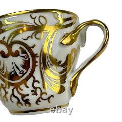 SET OF 4 Antique French Old Paris Porcelain Cup & Saucer Gold Trim