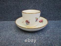 SEVRES PORCELAIN CUP & SAUCER with flowers decorated and gilt border 18th cent