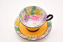 SHELLEY rose Swansea Lace Gainsborough shape Yellow chintz TEA CUP SAUCER SET