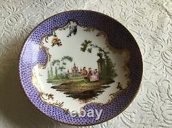 STUNNING MEISSEN CUP AND SAUCER PAINTED IN LILAC SCALE&PiICTURE VIGNETTS 19CA
