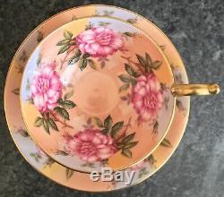 SUPERB AYNSLEY porcelain PINK ROSE CUP & SAUCER cabinet DUO