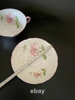Scarce SHELLEY HONEYSUCKLE OLEANDER CUP & SAUCER Mint Condition White Pink