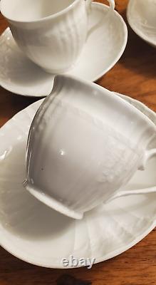Set 6 KPM Rocaille White Cups & Saucers Embossed w Fluted Shape