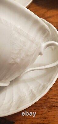 Set 6 KPM Rocaille White Cups & Saucers Embossed w Fluted Shape