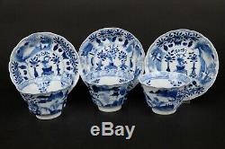 Set Antique Chinese Porcelain Blue & White Cup & Saucers Kangxi marks Landscape