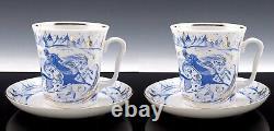 Set Of 2 Russian Lomonosov Imperial Porcelain Cups Mugs Saucers Troika MINT COND