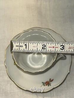 Set Of 3 Antique Meissen Porcelain Demitasse Cup & Saucer Floral Twisted Handle