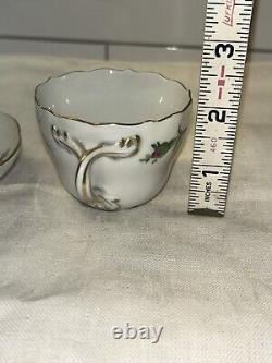 Set Of 3 Antique Meissen Porcelain Demitasse Cup & Saucer Floral Twisted Handle