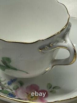 Set Of 3 Antique Meissen Porcelain Demitasse Cup & Saucer Floral Twisted Handle