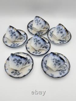 Set Of 6 Chiswick (Flow Blue) RIDGWAY Demitasse Cups & Saucers Discoloration