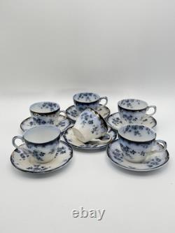 Set Of 6 Chiswick (Flow Blue) RIDGWAY Demitasse Cups & Saucers Discoloration