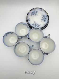 Set Of 6 Chiswick (Flow Blue) RIDGWAY Demitasse Cups & Saucers Discoloration