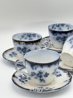 Set Of 6 Chiswick (Flow Blue) RIDGWAY Demitasse Cups & Saucers Discoloration