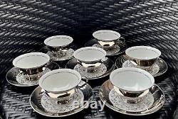 Set Of 7 Vintage ST Bavaria Germany Tea Cups And Saucers Porcelain Silver/White