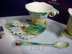 Set of 2 Franz Porcelain Lady Bug Cup, Saucer, Spoon in Original box