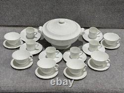 Set of 26 Bernardaud Limoges Louvre Embossed Porcelain Cups, Plates, Soup Tureen