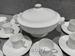 Set of 26 Bernardaud Limoges Louvre Embossed Porcelain Cups, Plates, Soup Tureen