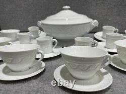 Set of 26 Bernardaud Limoges Louvre Embossed Porcelain Cups, Plates, Soup Tureen