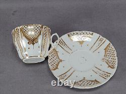 Set of 4 Antique Old Paris Porcelain Gold Lattice Scrollwork Tea Cups & Saucer
