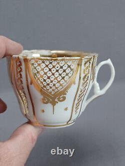 Set of 4 Antique Old Paris Porcelain Gold Lattice Scrollwork Tea Cups & Saucer