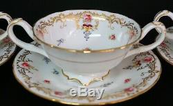 Set of 6 Antique Hand Painted Cauldon Porcelain England Cream Soup Cup & Saucer