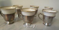 Set of 6 Sterling Silver and Porcelain Liners Lenox Espresso Cups & Saucer