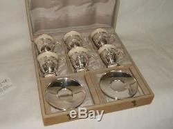 Set of 6 Tiffany & Co Sterling Silver & Porcelain Demitasse Cups & Saucers 1912