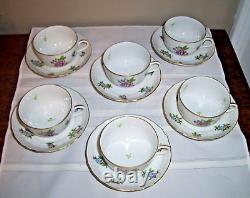 Set of 6 Vintage HEREND ETON PATTERN TEA CUP & SAUCER HANDPAINTED PORCELAIN