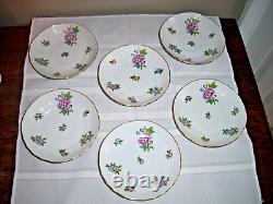 Set of 6 Vintage HEREND ETON PATTERN TEA CUP & SAUCER HANDPAINTED PORCELAIN