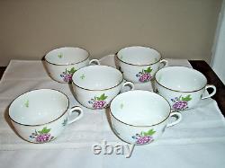 Set of 6 Vintage HEREND ETON PATTERN TEA CUP & SAUCER HANDPAINTED PORCELAIN