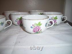 Set of 6 Vintage HEREND ETON PATTERN TEA CUP & SAUCER HANDPAINTED PORCELAIN